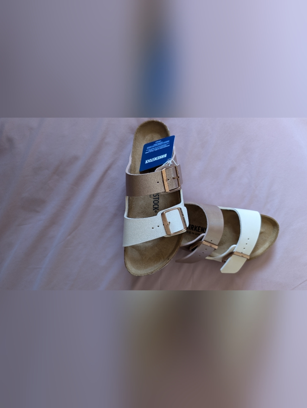 Birkenstock Arizona Two-Tone Rose Gold Buckle Sandal